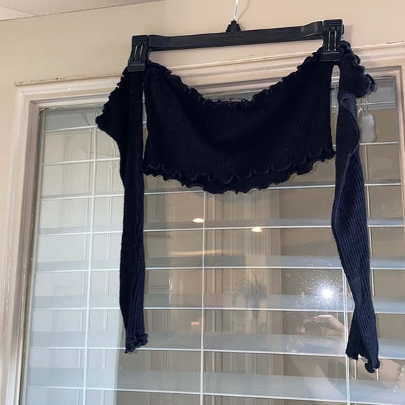 Fashion Nova Tops - Black off the shoulder long sleeve crop top